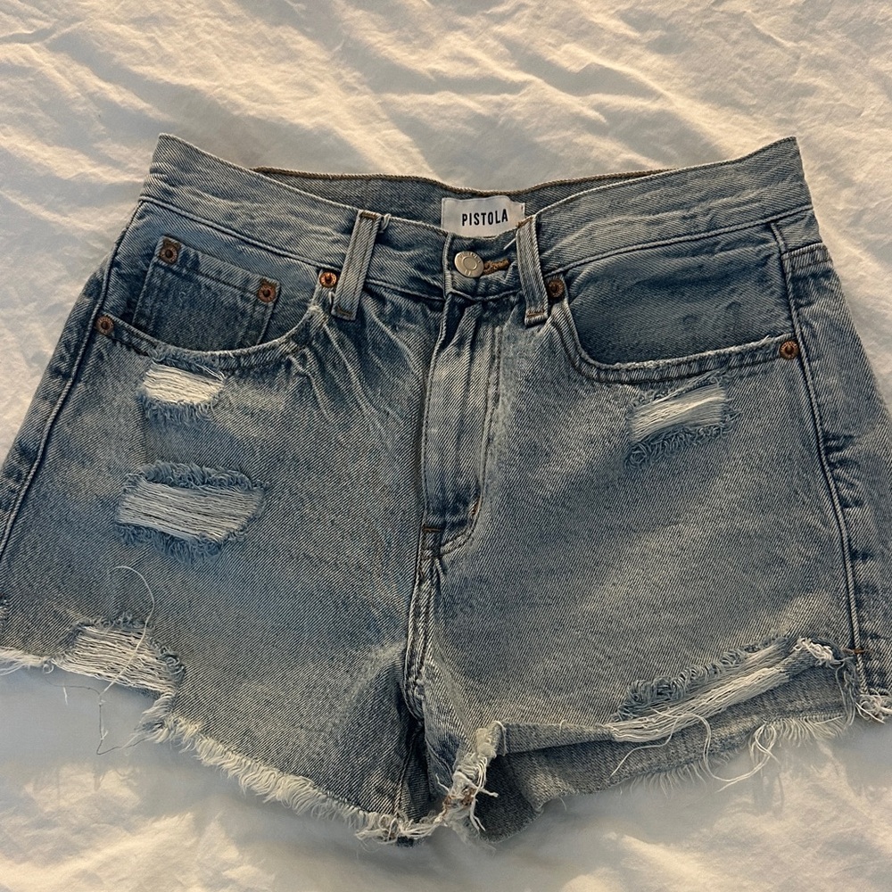Pistola Light Blue Distressed Jean Shorts